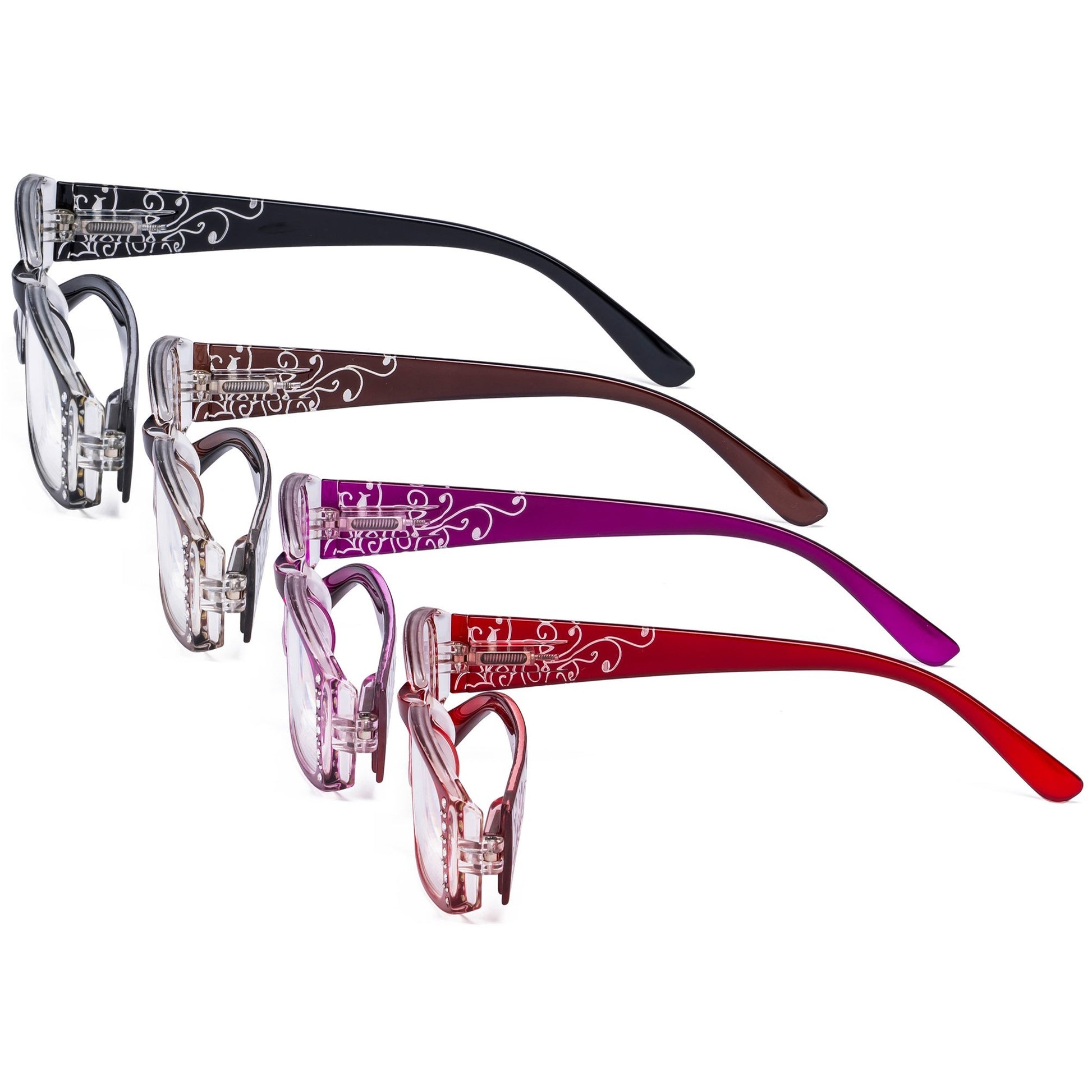 4 Pack Crystals Floral Pattern Reading Glasses Women R006F