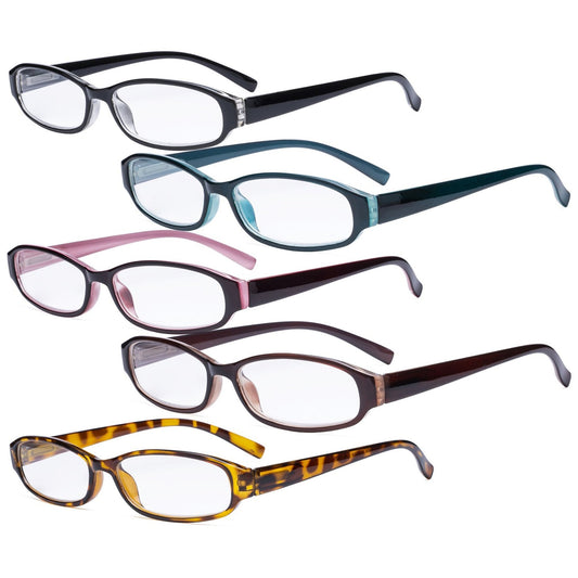 5 Pack Reading Glasses Small Narrow Lens for Women R9104K