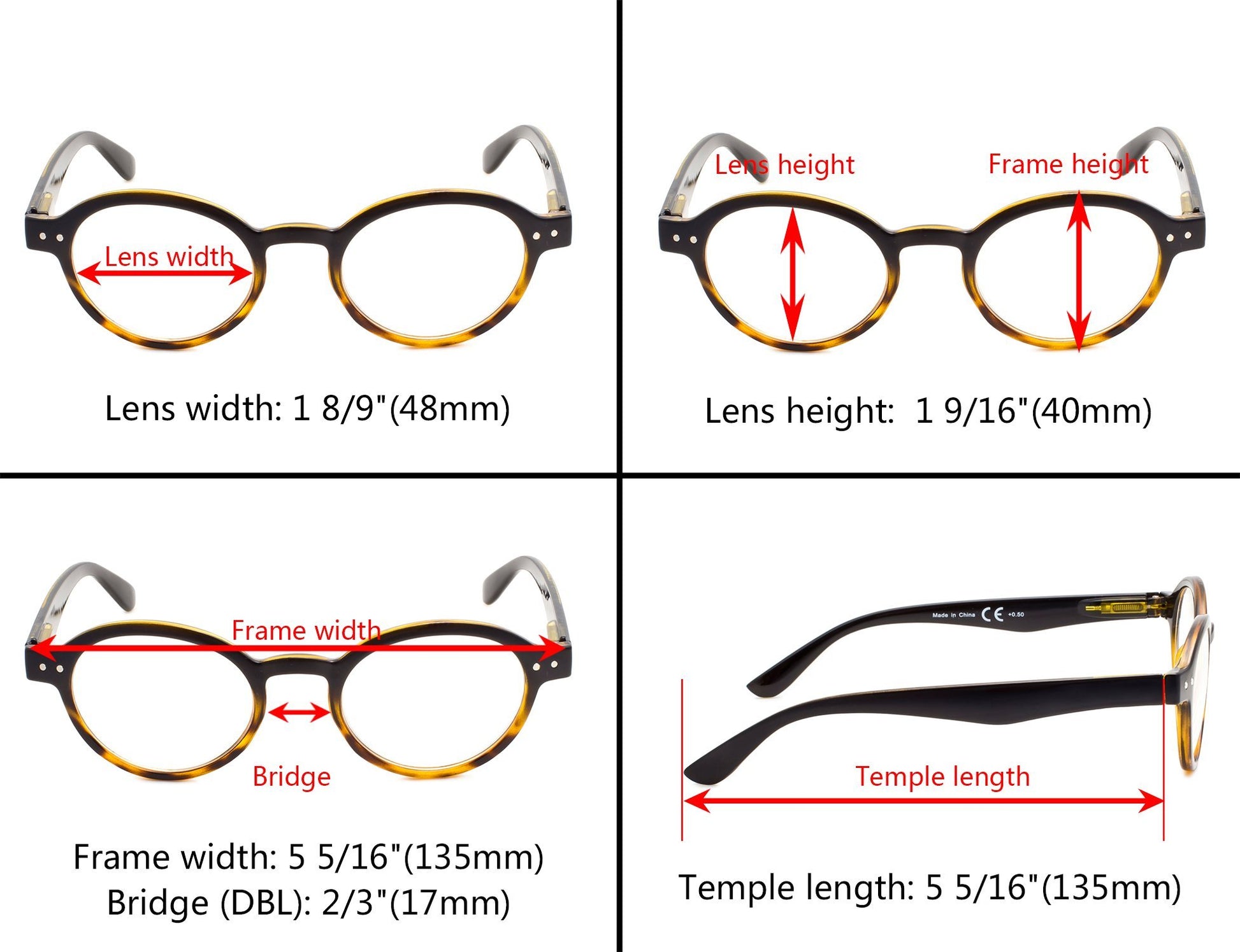 5 Pack Retro Round Reading Glasses Include Sunglasses R070