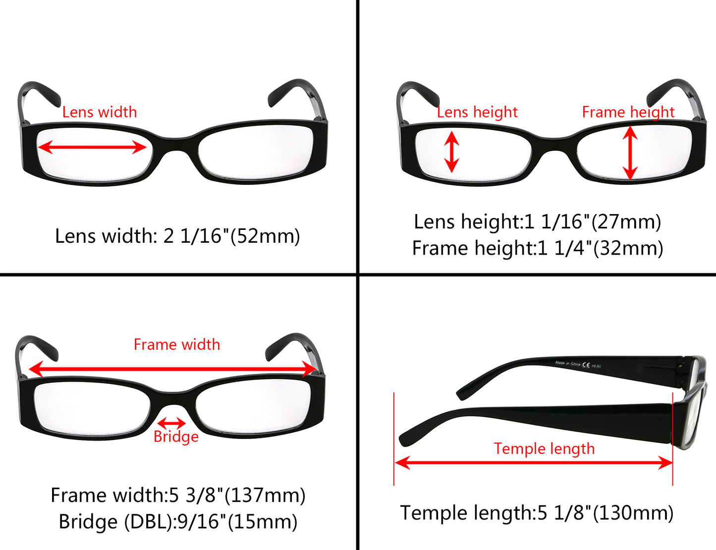 5 Pack occhiali da lettura rettangolari alla moda R040-A